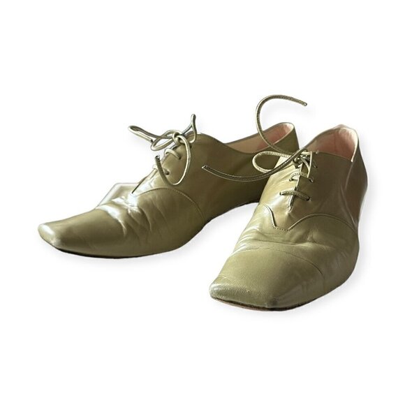 Michel Perry Square Toe Lace Up Flats, Green, Size 37.5 EU - Picture 2 of 13